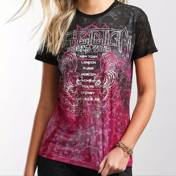 Affliction Metallic Tiger Dip Dye Burnout Tee NWT - Picture 1 of 6